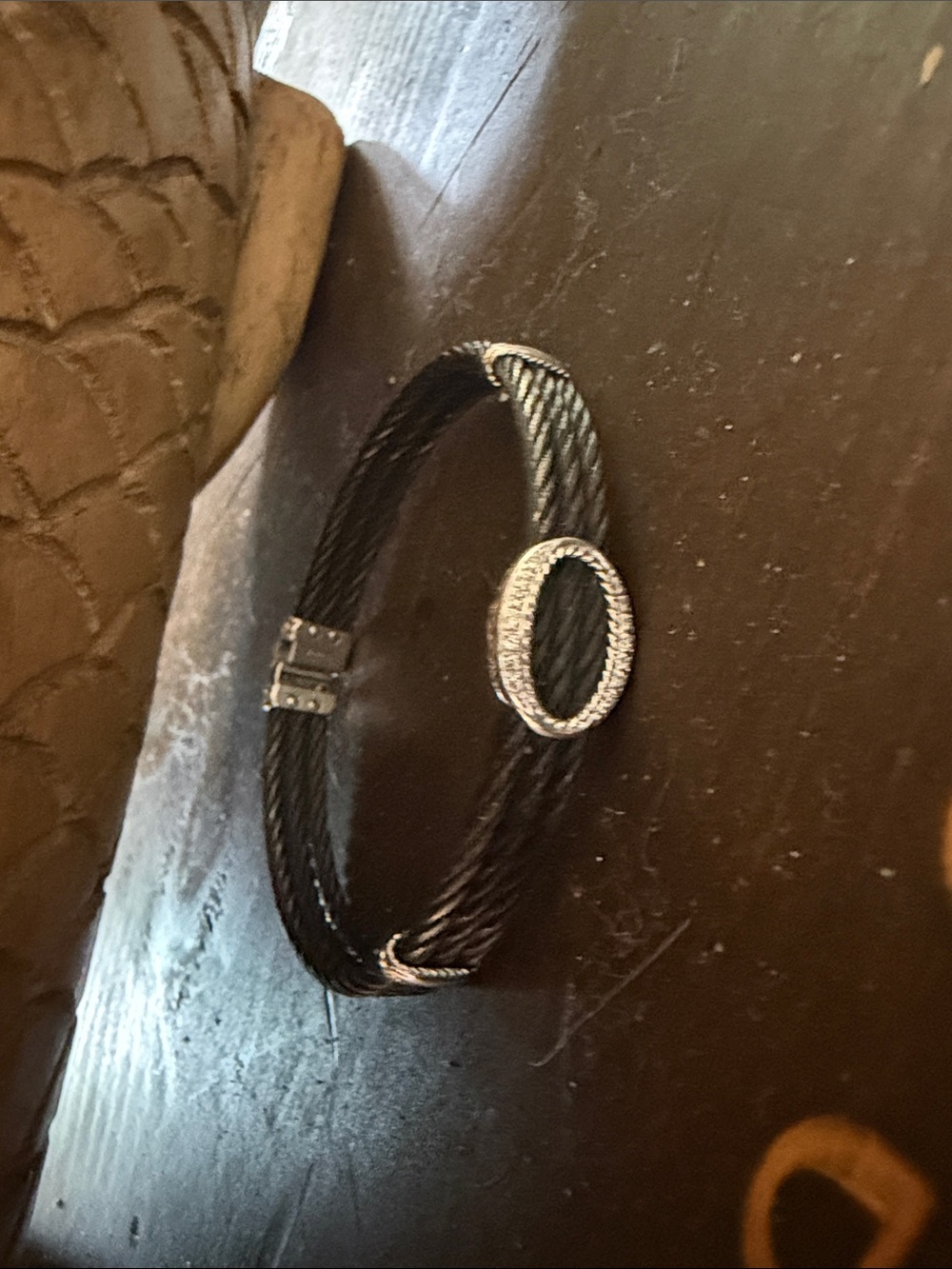 Charriol Black Cable Bracelet with Silver Oval Accent